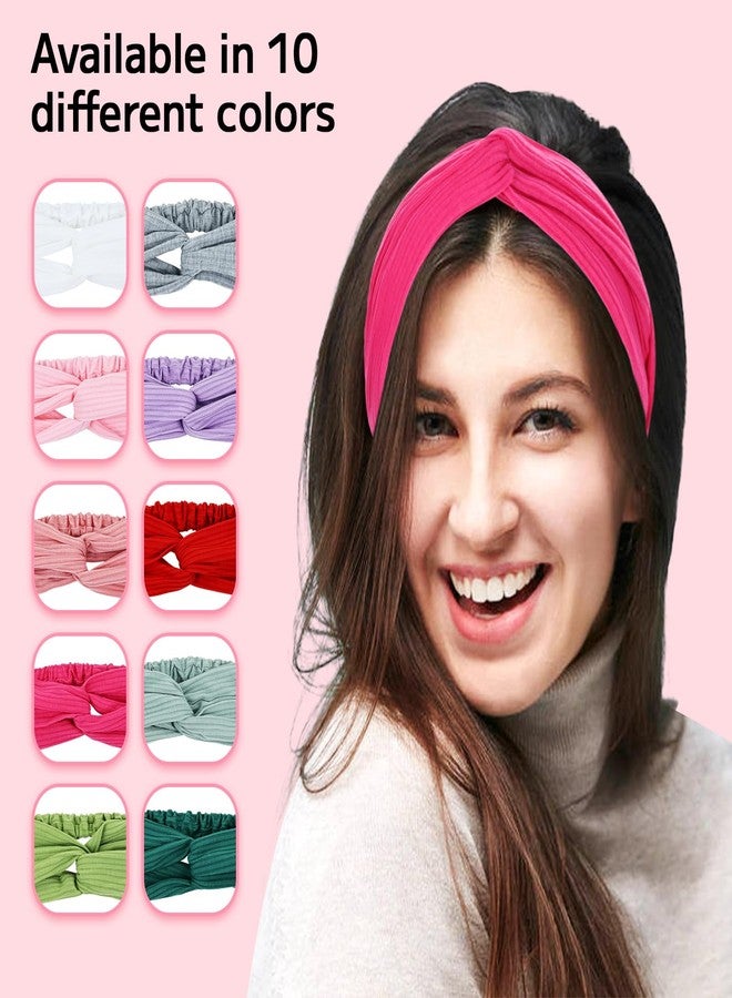 Dizila 10 Pack Super Soft Boho Plain Thin Running Sports Yoga Twist Knotted Headbands with Rubber Band Hair Bands Headwraps Accessories for Women Girls - Image 2